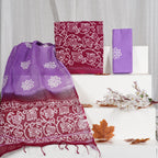Maroon And Lavender Color Pure Linen Hand Block Print With Zari Border Suit