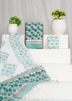 Firozi Color Pure Linen Hand Block Print With Zari Border Suit