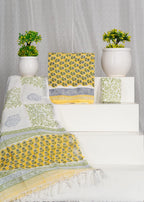 Yellow Color Pure Linen Hand Block Print With Zari Border Suit