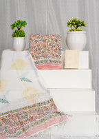 Multicolor Pure Linen Hand Block Print With Zari Border Suit