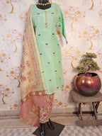 Pista Green Soft Silk Digital Print Suit