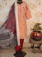 Peach Color Soft Silk Digital print Suit With Chinon Silk Dupatta