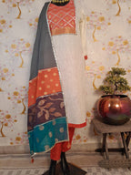 Peral White Handloom Cotton Designer Patch work Suit