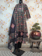 Black Color Patola Print Soft Silk Kali Kurta with Pant