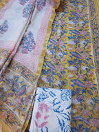 Lemon Yellow Color Chanderi Hand Block Print Suit