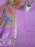 Lavender Color Cotton Hakoba Embroidery with Soft Silk Digital Print Dupatta