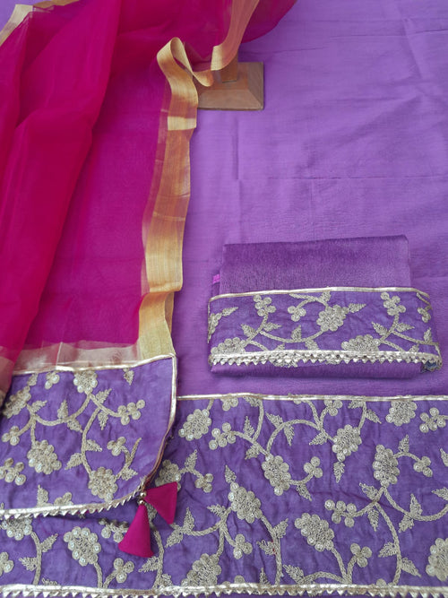 Designer Lavender Color Dress Material With Rani Organza Silk Dupatta
