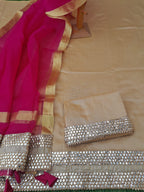 Designer Beige Color Dress Material With Rani Organza Silk Dupatta