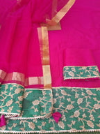Designer Rani Color Dress Material With Rani Organza Silk Dupatta