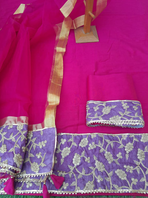Designer Rani Color Dress Material With Rani Organza Silk Dupatta