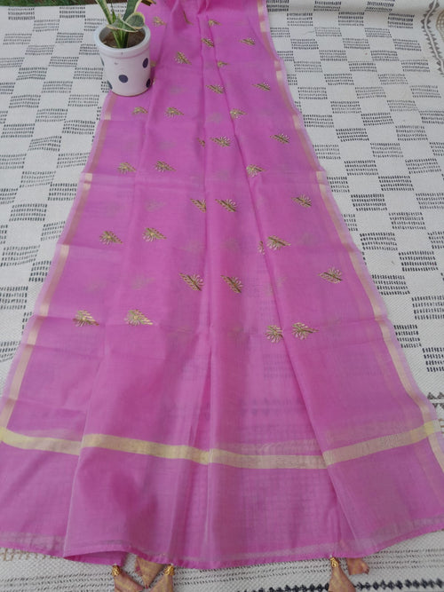 Pink Color Handloom Silk With Zari Weaving Dupatta