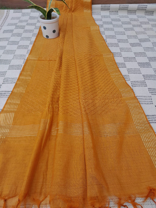 Mustard Color Handloom Chanderi Silk With Zari Weaving Dupatta