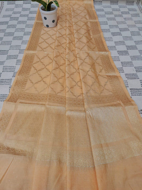 Beige color Pure Banarsi Silk Golden Color With Heavy Zari Border Dupatta