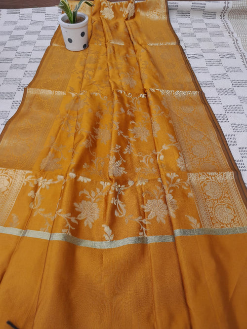Mustard Color Pure Banarsi Silk Golden Color With Heavy Zari Border Dupatta