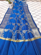Blue Color Pure Banarsi Silk Golden Color With Heavy Zari Border Dupatta