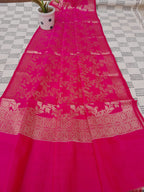 Rani Color Pure Banarsi Silk With Heavy Zari Border Dupatta