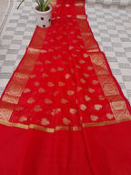 Red Color Pure Banarsi Silk Golden Color With Heavy Zari Border Dupatta - Aaditri fab