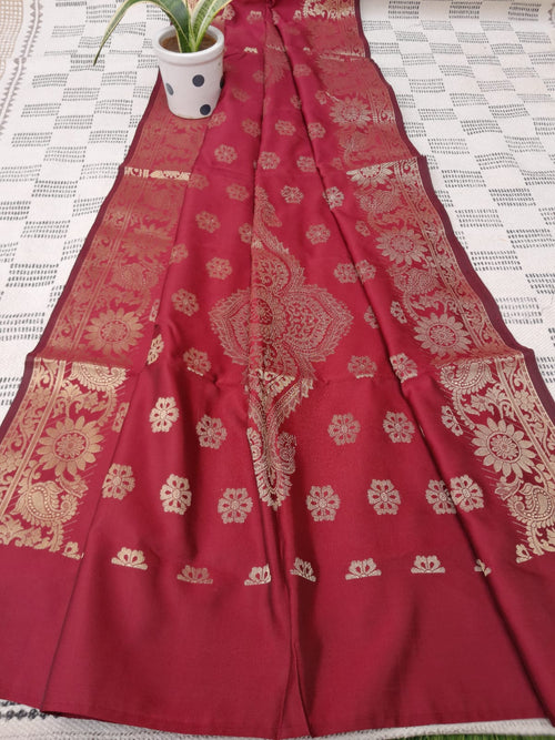 Dark Maroon color Pure Banarsi Silk Golden With Heavy Zari Border Dupatta - Aaditri fab