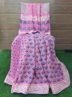 Soft Handloom Silk Block Print Dark Pink Color Saree