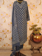 Indigo Blue Cotton Hand Block Print Suit