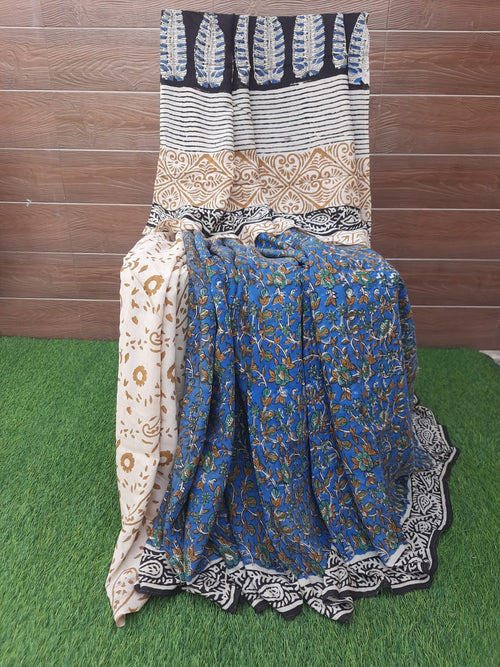 Pastel Blue Kalamkari Print Handloom Silk Saree