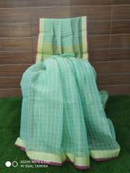 Beautiful Green Color Soft Silk Kota Doria With Zari Border Saree