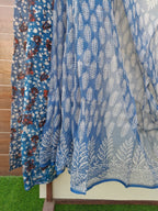 Pastel Blue Color Kota Doriya Hand Block Print Saree