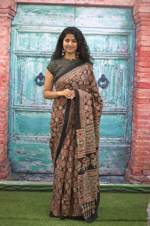 Black Color Mulmul Cotton Saree