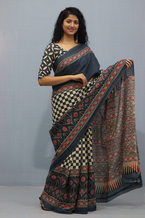 Grey Color Mulmul Cotton Saree