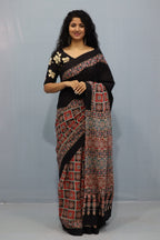 Black With Red Color Mulmul Cotton Saree