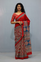 Red Color Mulmul Cotton Saree