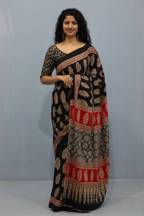 Black Color Mulmul Cotton Saree