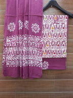 Wine Color Cotton Wax Batik Print With Mulmul Dupatta Set