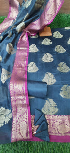 Dark grey color banarasi silk with dupatta
