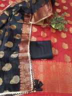 Orange Color Banarsi With Black Color Banarsi Silk dupatta
