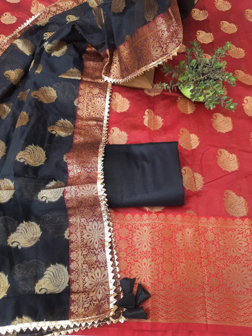 Orange Color Banarsi With Black Color Banarsi Silk dupatta