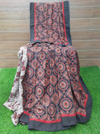 Designer Ajrakh Block Print Cotton Saree