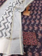 Ajrakh Print Cotton Dress Material With Chanderi Dupatta