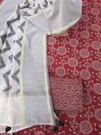 Ajrakh print cotton dress material with chanderi dupatta