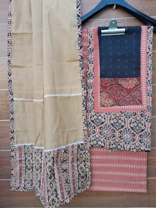 Ajrakh Print Designer cotton patch work suit