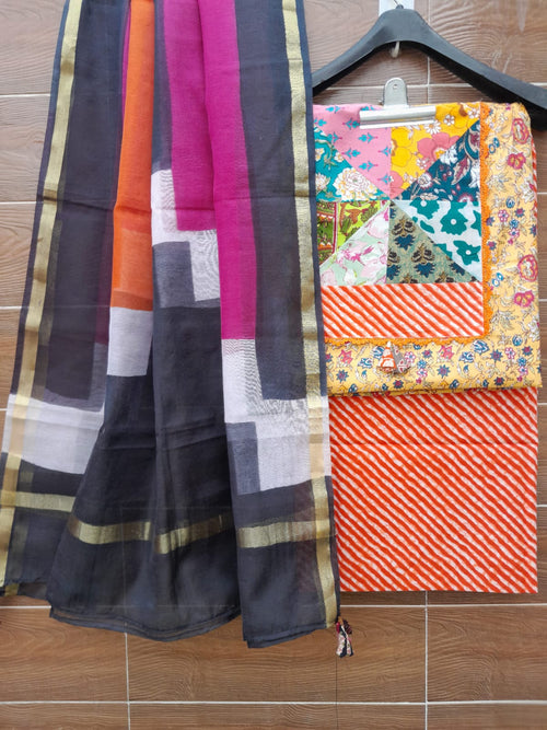 Designer cotton suit with kota doriya dupatta