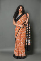 Rust With Black Color Cotton Saree