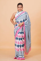 Pink with Grey Color Mulmul Cotton Saree