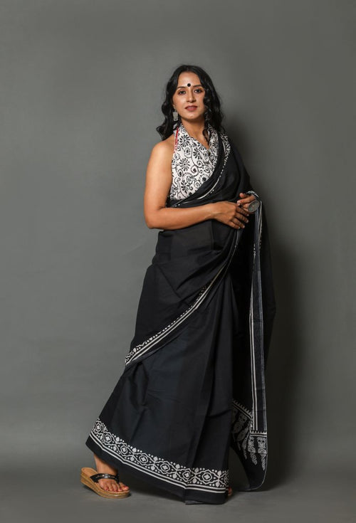 Black Color Soft Mulmul Cotton Saree