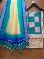 Designer patch work cotton suit with organza dupatta