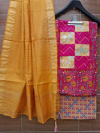 Designer patch work cotton suit with embroidery chanderi dupatta