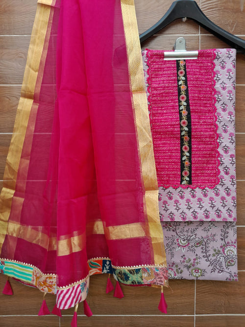 Pastel Colour Designer Patch Work Cotton Suit