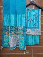 Designer grey colour patch work cotton suit