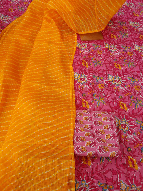 Pastel color cotton suit with kota dupatta