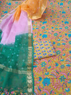 Yellow colour cotton suit with kota doriya dupatta